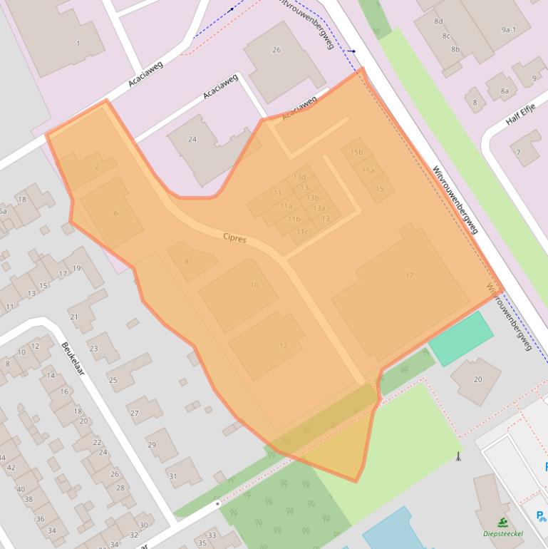 Kaart van postcodegebied 5711DZ.