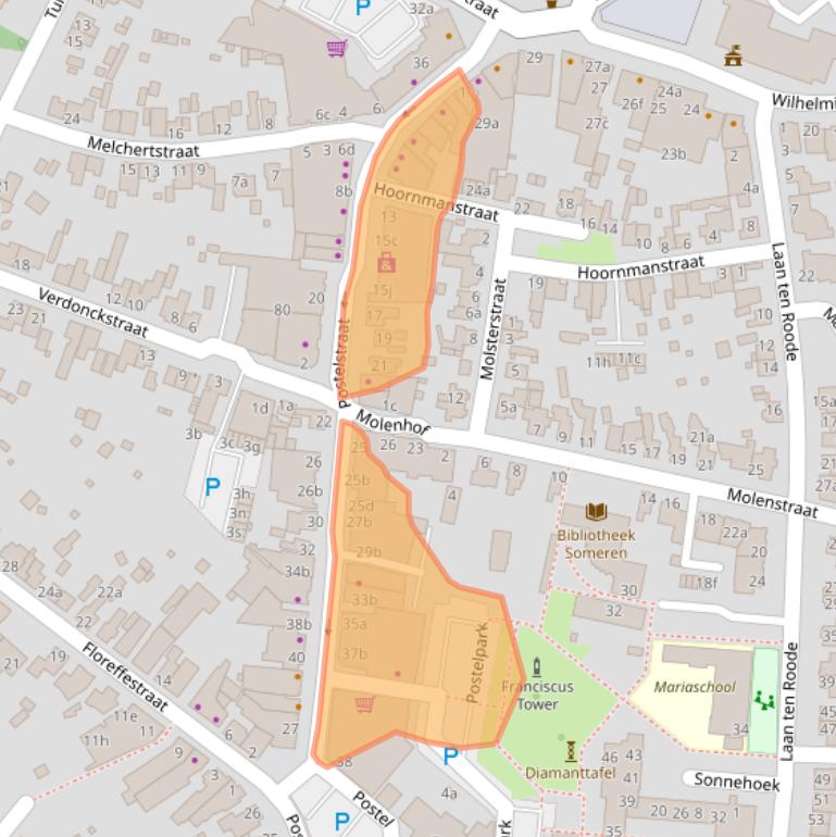 Kaart van postcodegebied 5711EM.