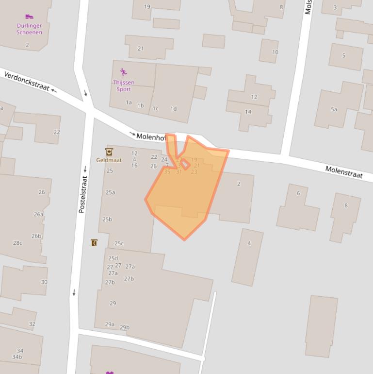 Kaart van postcodegebied 5711JC.