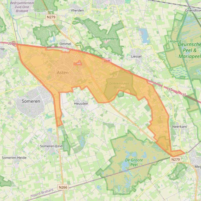 Kaart van postcodegebied 5721.