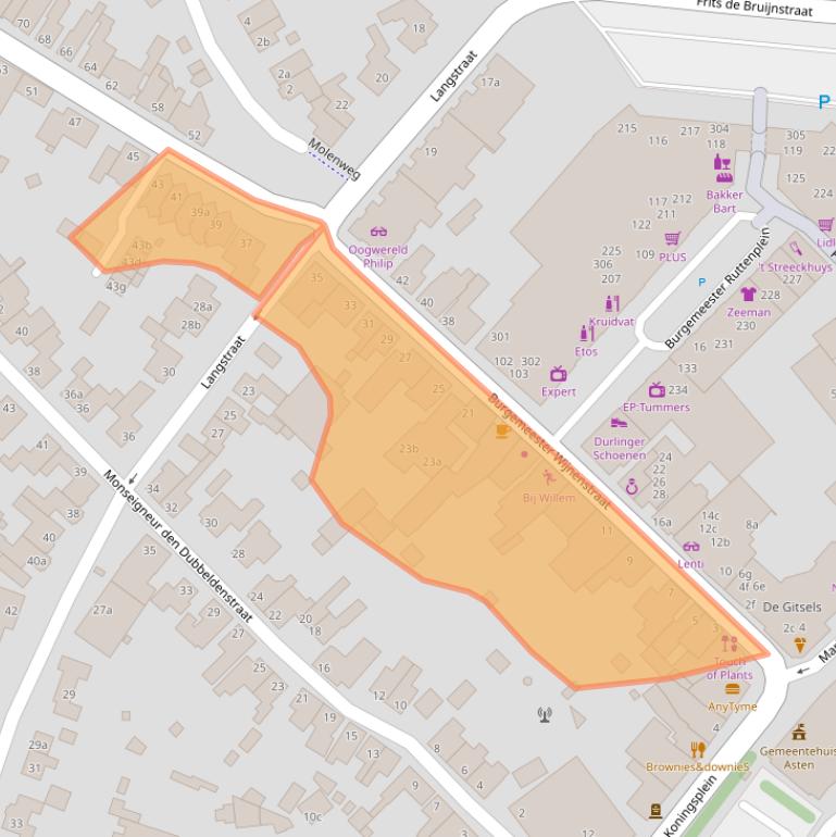 Kaart van postcodegebied 5721AG.