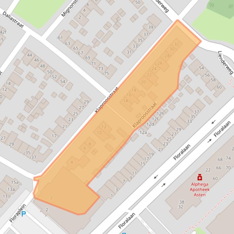 Kaart van postcodegebied 5721CZ.