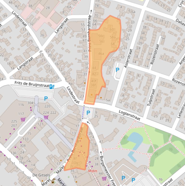Kaart van postcodegebied 5721GC.
