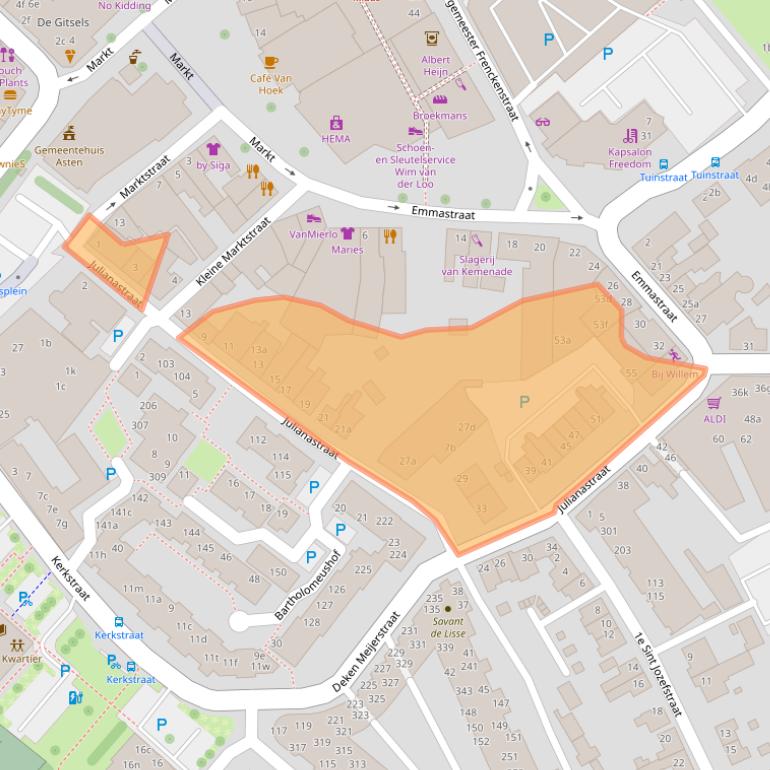 Kaart van postcodegebied 5721GK.