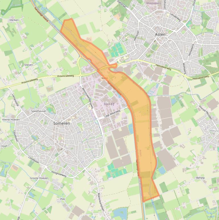 Kaart van postcodegebied 5721MZ.
