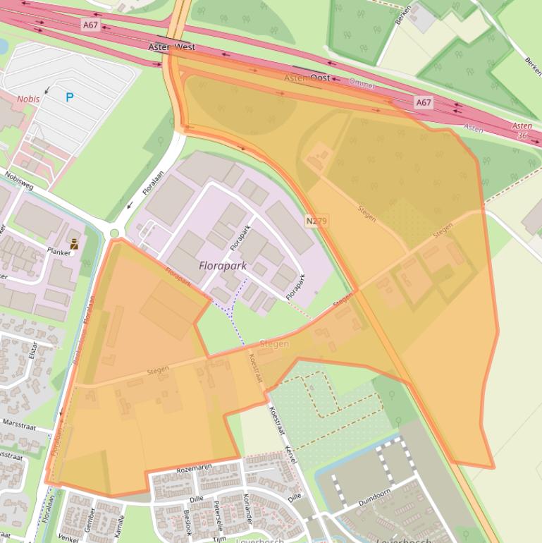 Kaart van postcodegebied 5721SZ.