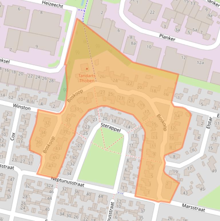 Kaart van postcodegebied 5721TZ.