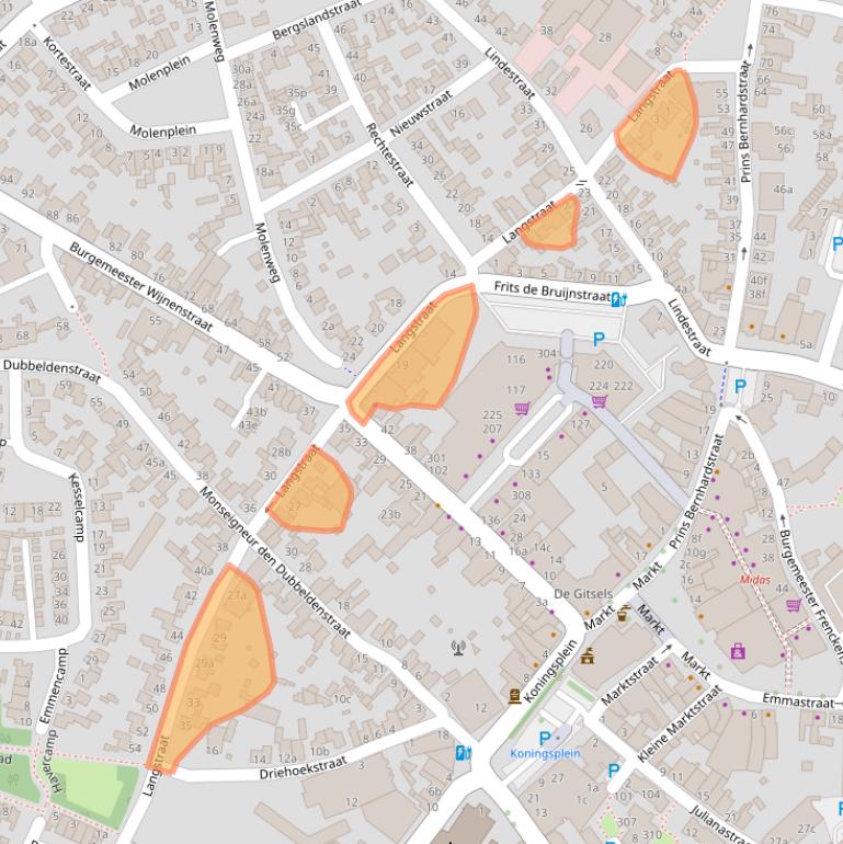 Kaart van postcodegebied 5721WX.