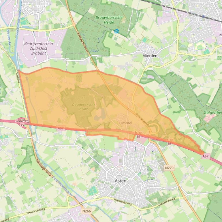 Kaartafbeelding, ingezoomd op postcodegebied 5724.