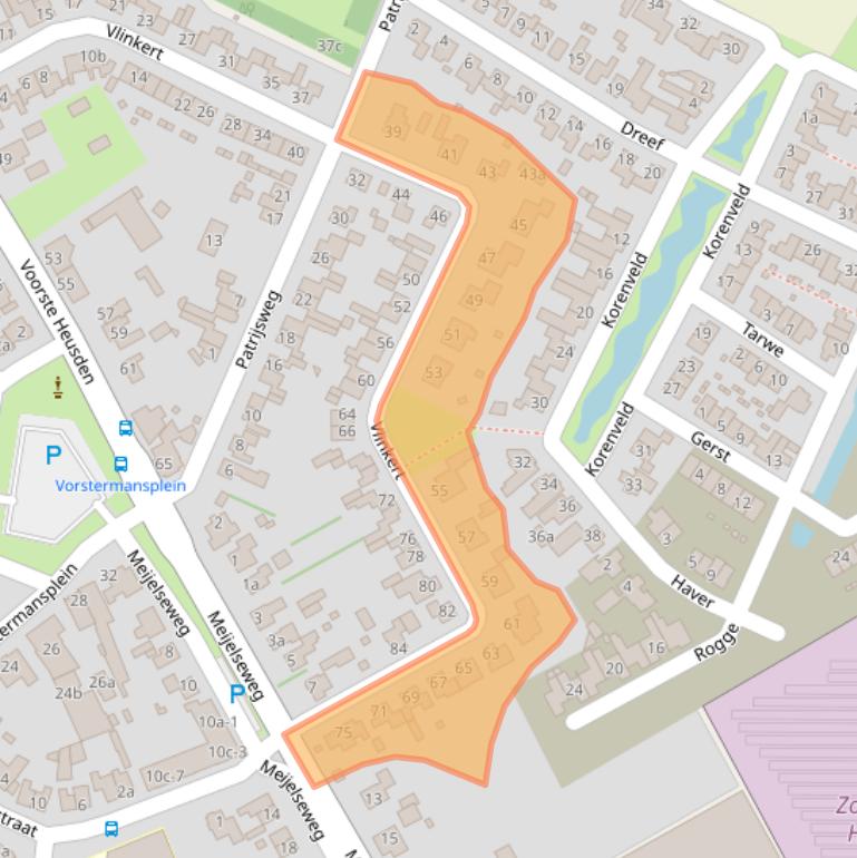 Kaart van postcodegebied 5725AJ.