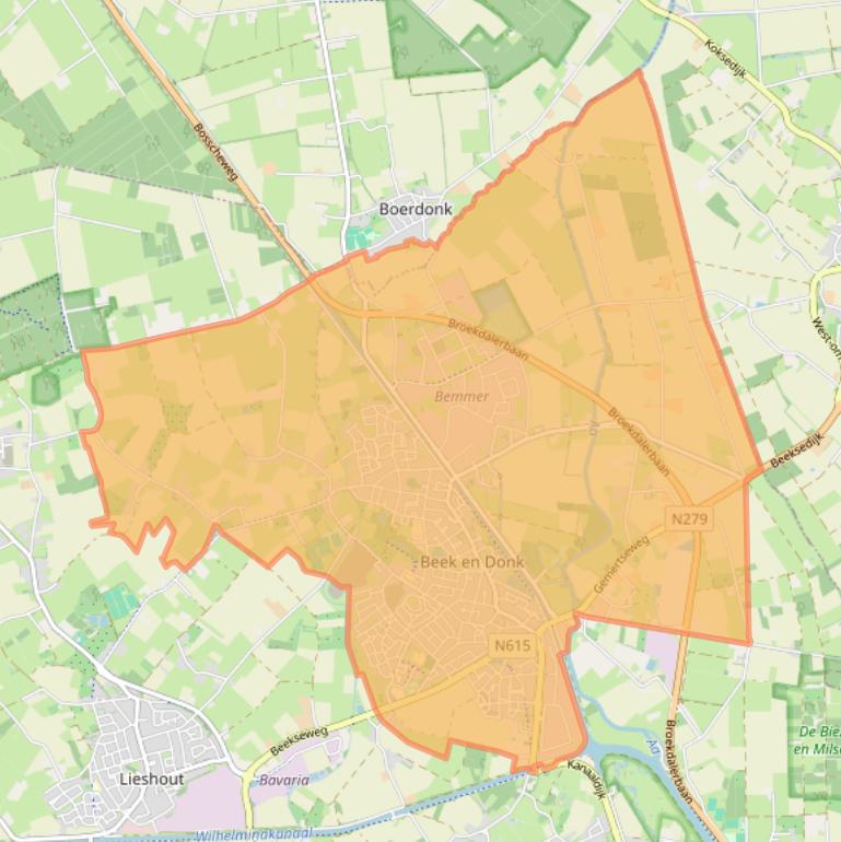 Kaartafbeelding, ingezoomd op postcodegebied 5741.