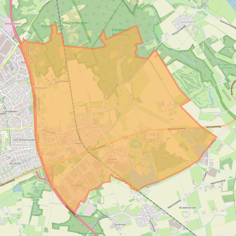 Kaart van postcodegebied 5807.
