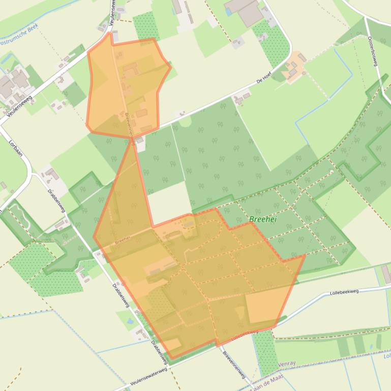 Kaart van postcodegebied 5809EK.