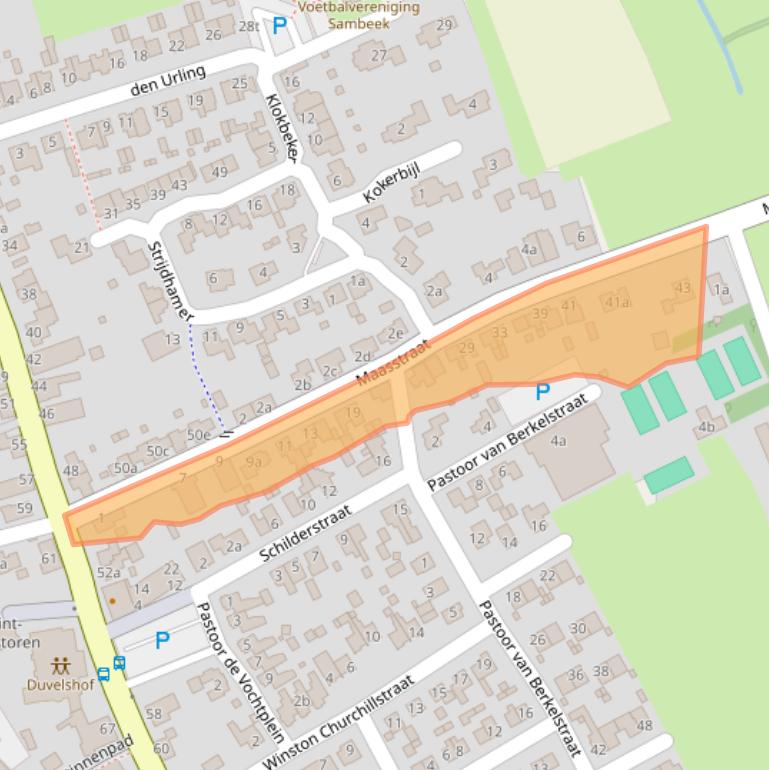 Kaart van postcodegebied 5836BA.