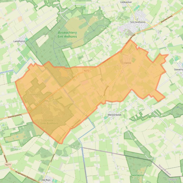 Kaartafbeelding, ingezoomd op postcodegebied 5841.