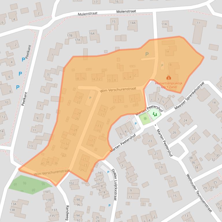 Kaart van postcodegebied 5845BE.