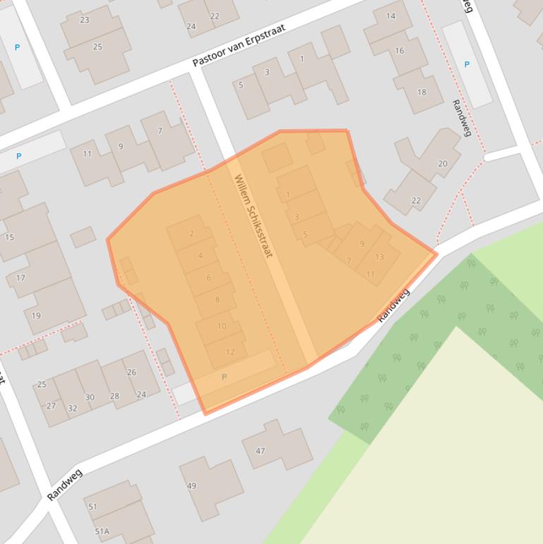 Kaart van postcodegebied 5845CZ.