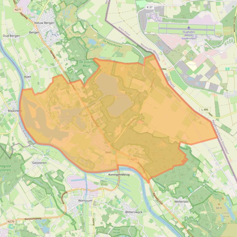 Kaartafbeelding, ingezoomd op postcodegebied 5855.