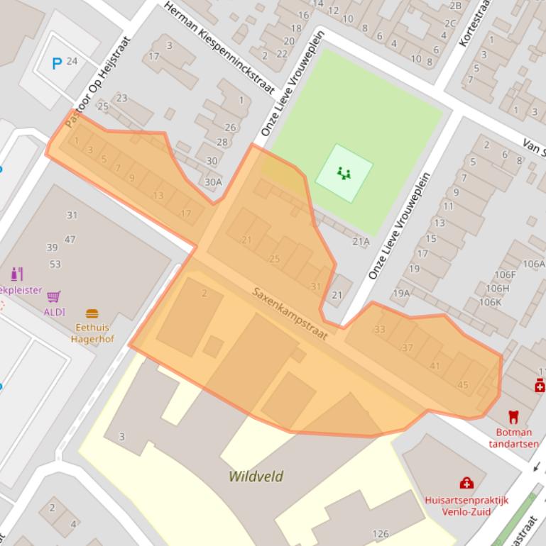 Kaart van postcodegebied 5912EB.