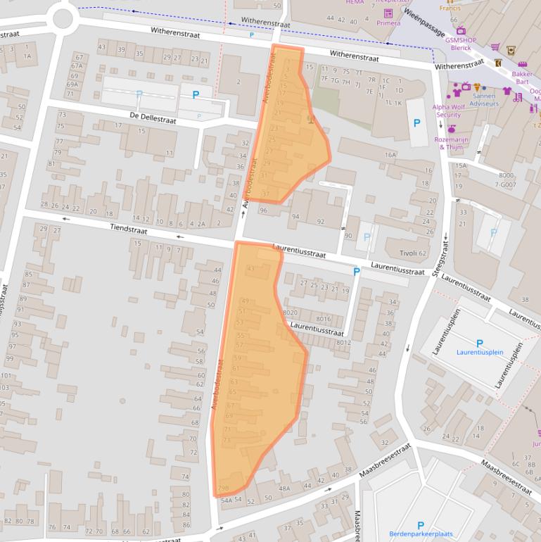 Kaart van postcodegebied 5921ER.