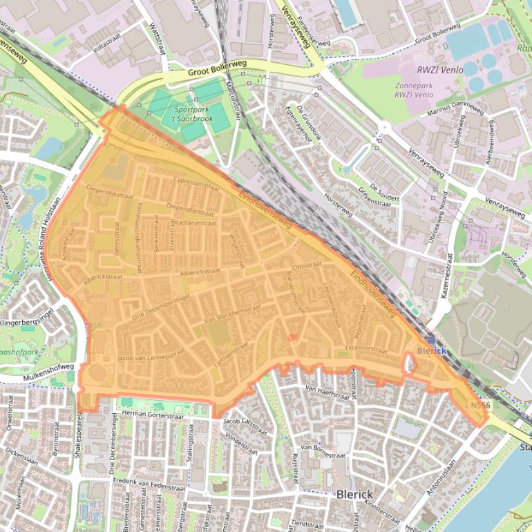 Kaart van postcodegebied 5922.