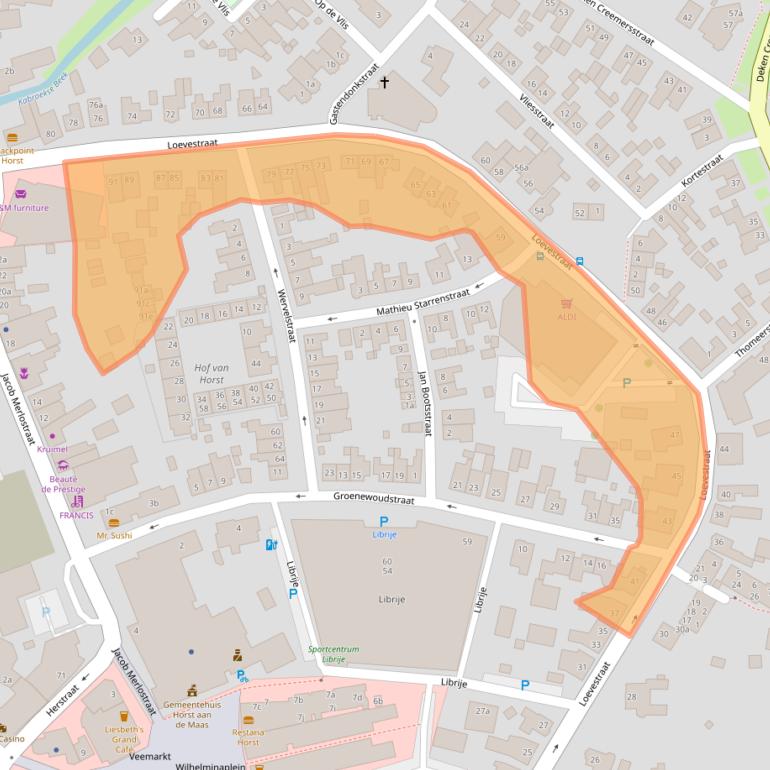 Kaart van postcodegebied 5961TW.