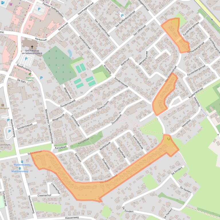 Kaart van postcodegebied 5975SE.