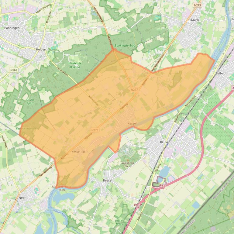 Kaart van postcodegebied 5995.