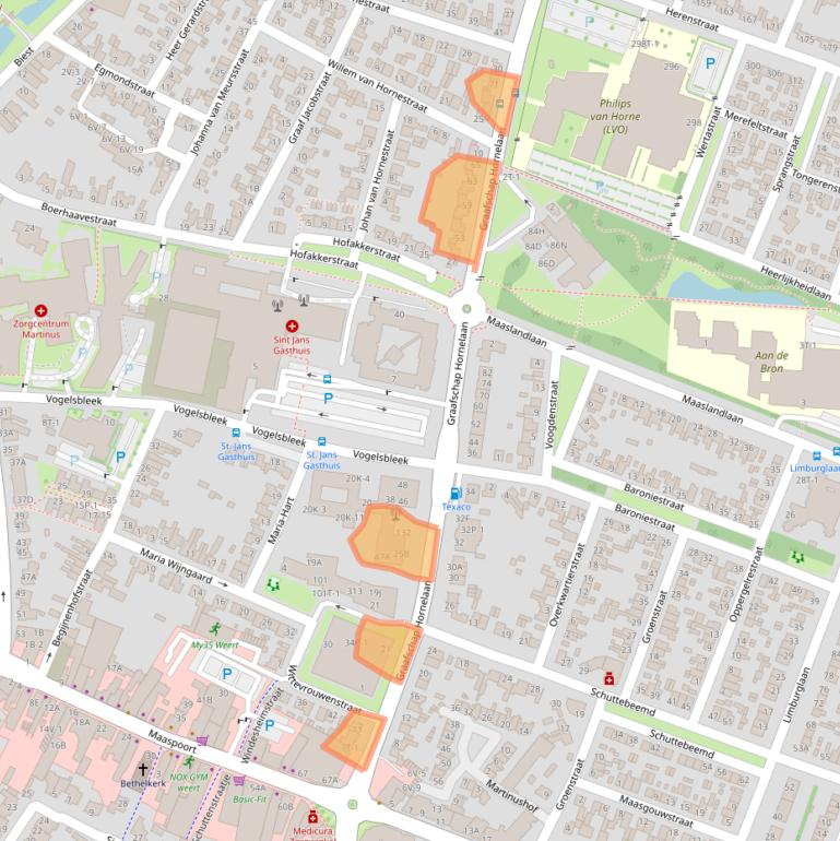 Kaart van postcodegebied 6001AA.