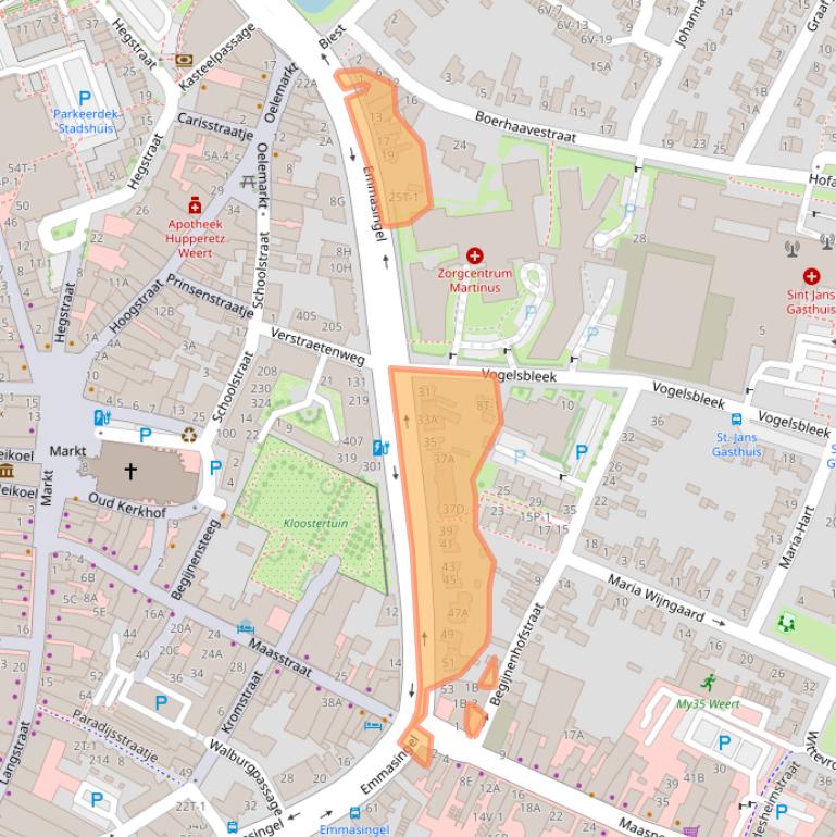 Kaart van postcodegebied 6001BA.