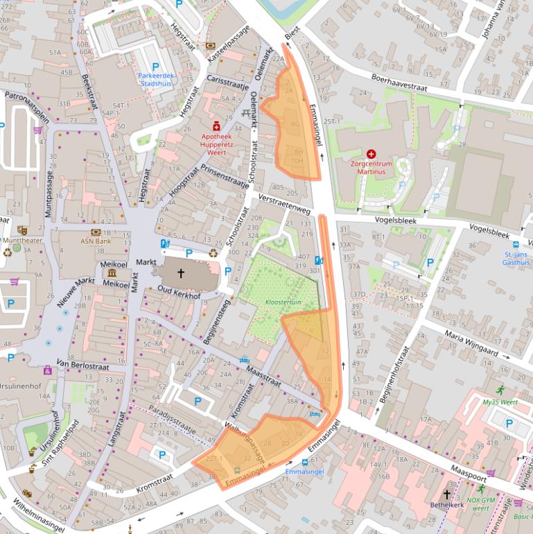 Kaart van postcodegebied 6001BC.