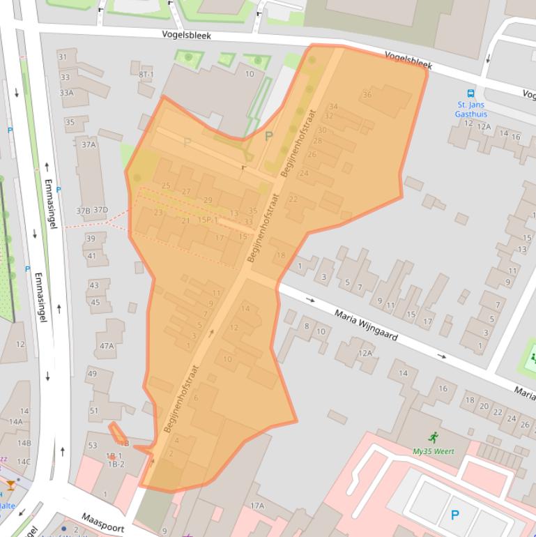 Kaart van postcodegebied 6001BH.