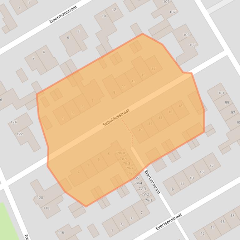 Kaart van postcodegebied 6004CZ.