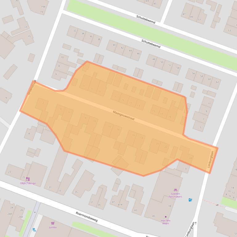 Kaart van postcodegebied 6004GZ.