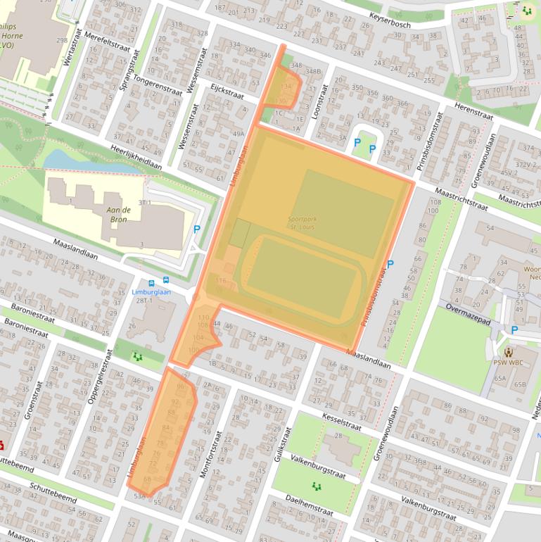 Kaart van postcodegebied 6004HE.