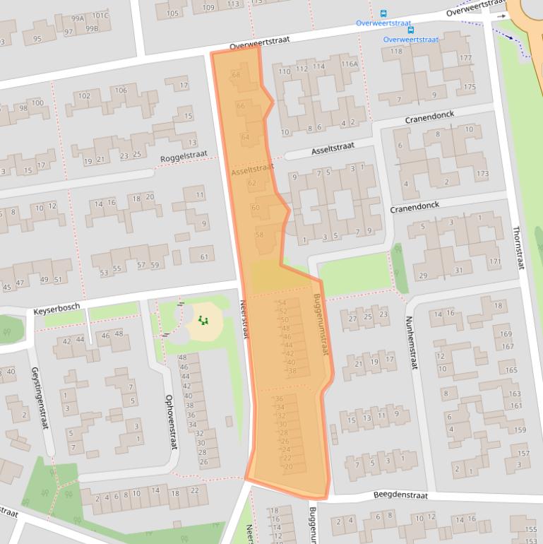 Kaart van postcodegebied 6004KC.