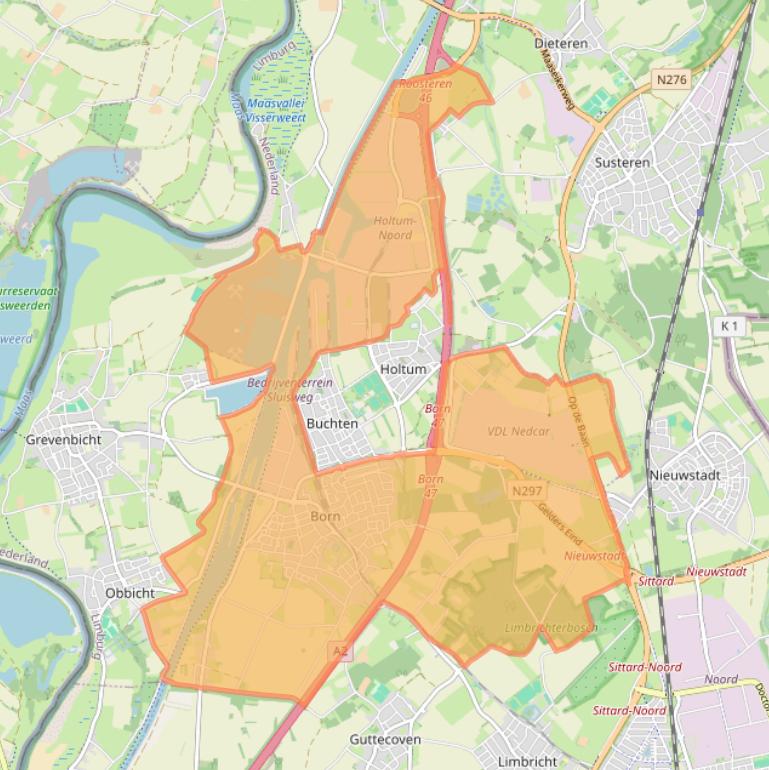 Kaart van postcodegebied 6121.