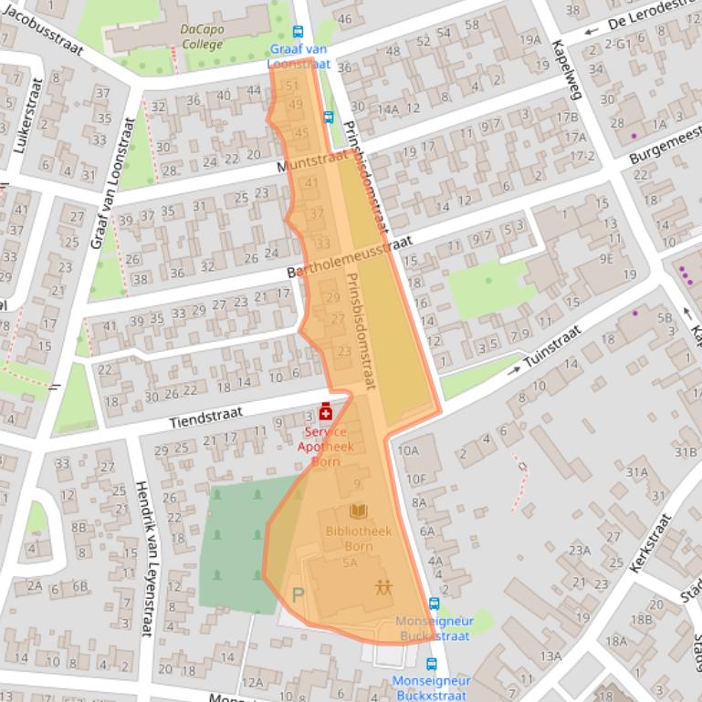 Kaart van postcodegebied 6121JE.