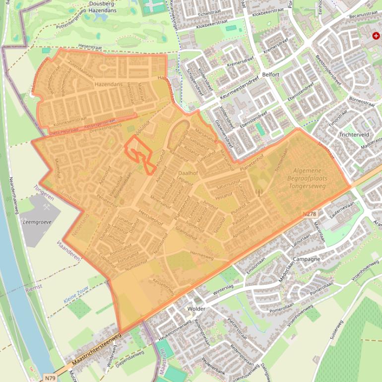 Kaart van postcodegebied 6215.