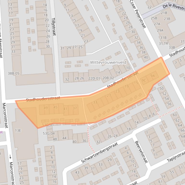 Kaart van postcodegebied 6224TK.