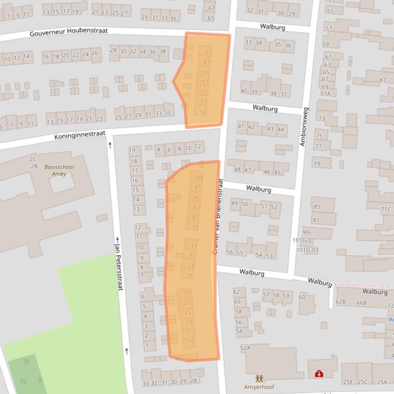 Kaart van postcodegebied 6225BB.