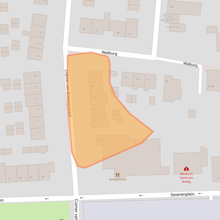 Kaart van postcodegebied 6225BE.