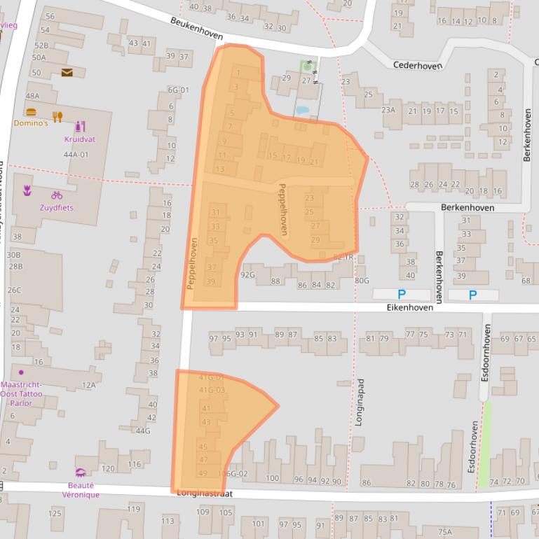 Kaart van postcodegebied 6225GX.