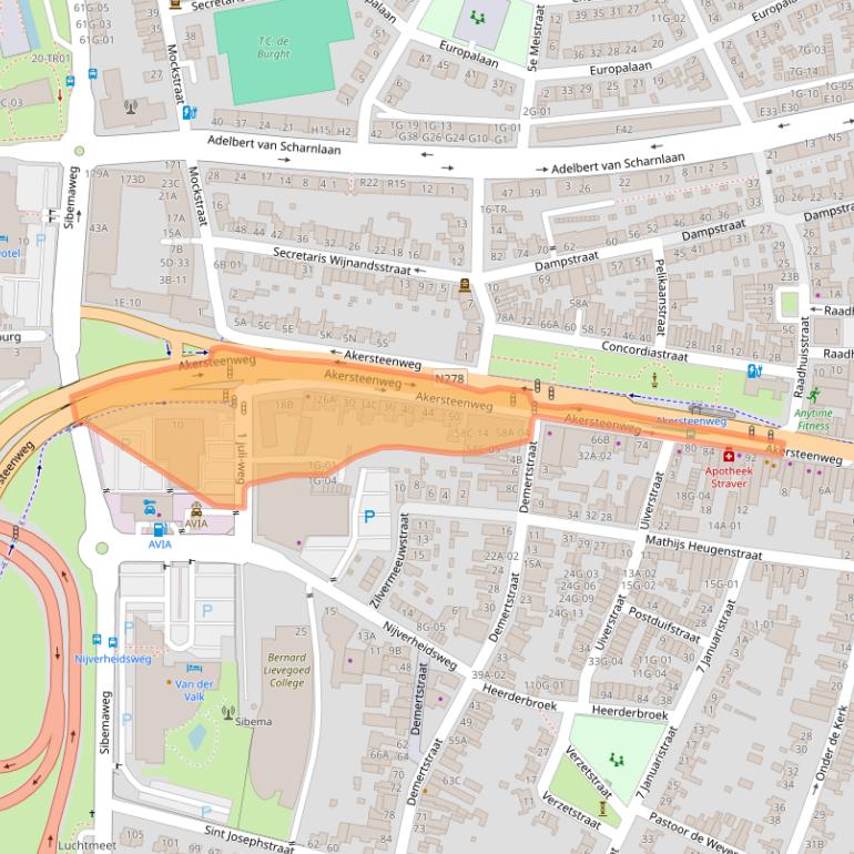 Kaart van postcodegebied 6227AA.