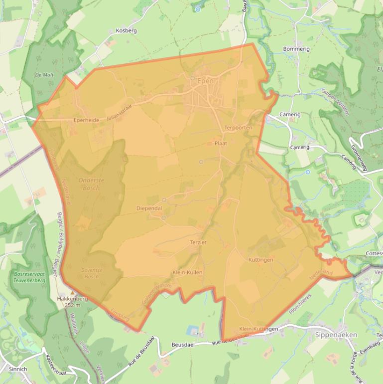 Kaartafbeelding, ingezoomd op postcodegebied 6285.
