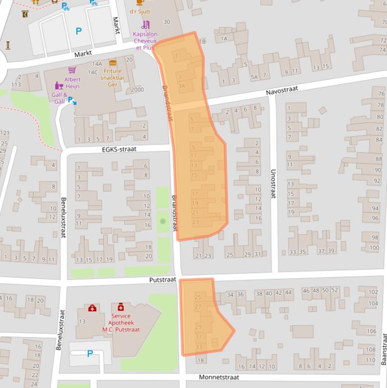 Kaart van postcodegebied 6372BC.