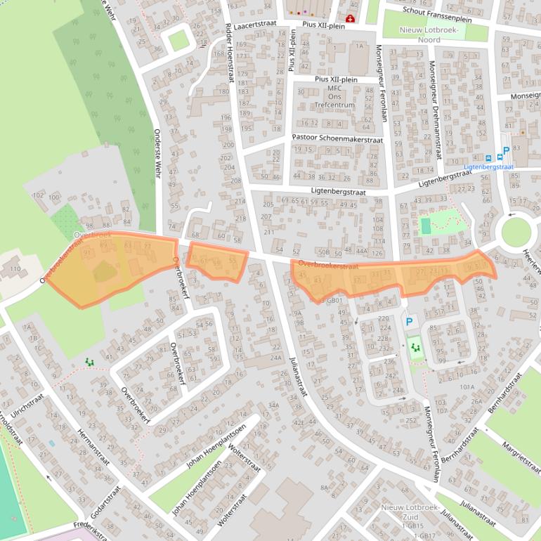 Kaart van postcodegebied 6433EJ.