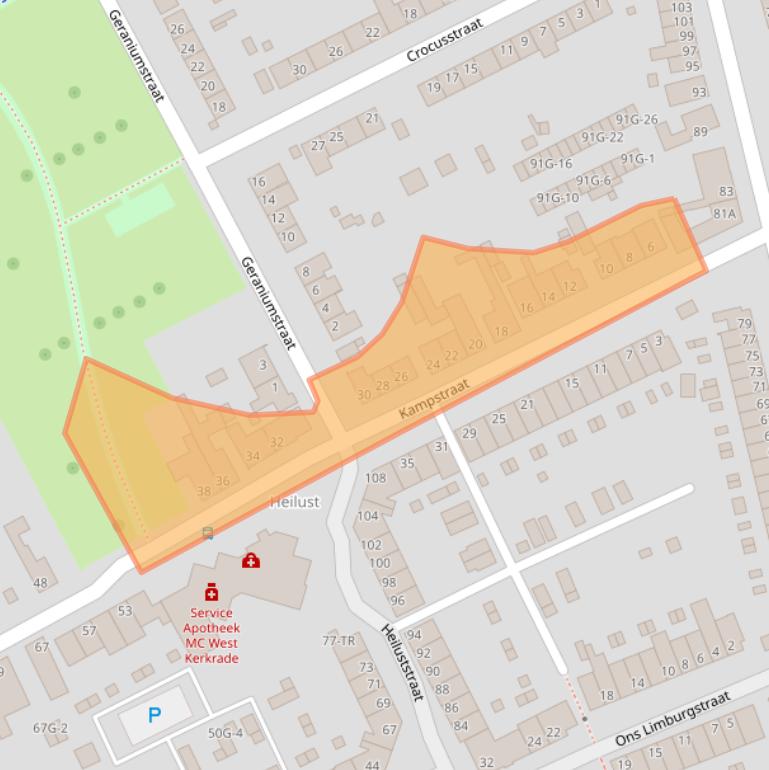 Kaart van postcodegebied 6466BV.