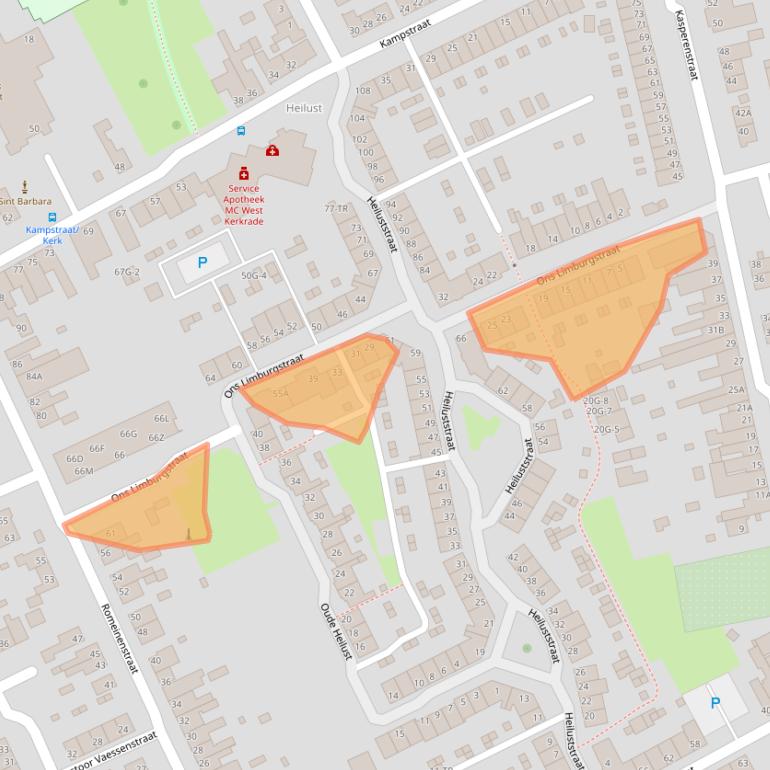 Kaart van postcodegebied 6466CA.