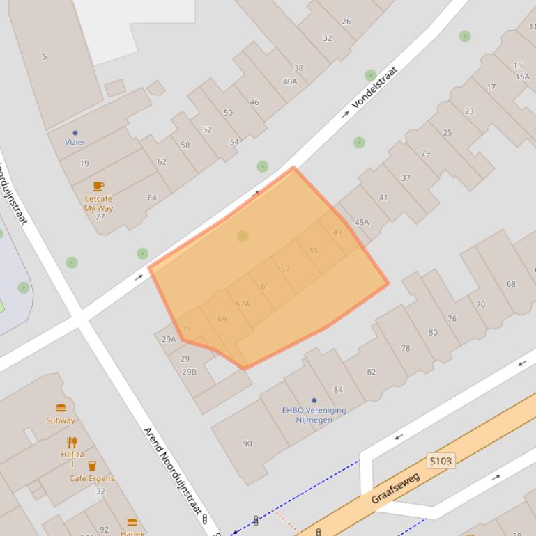 Kaart van postcodegebied 6512BC.